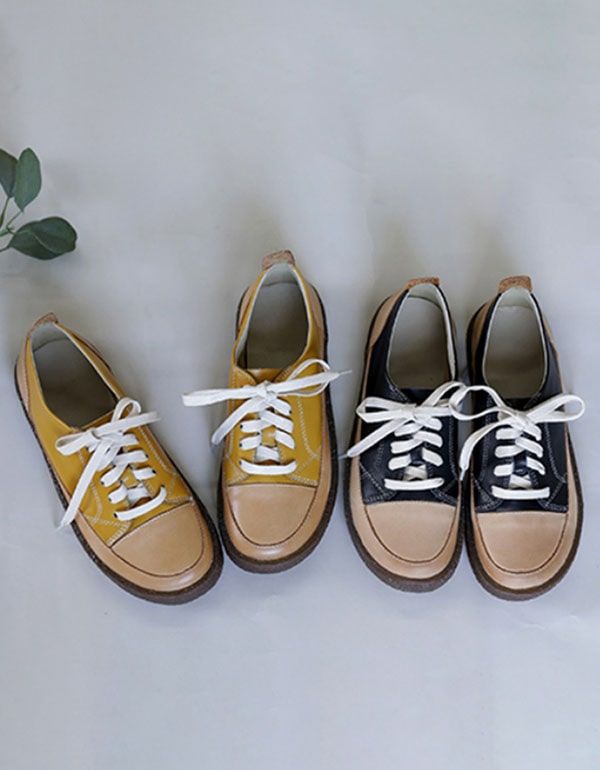 Flache Freizeitschuhe Aus Leder Zum Schnüren