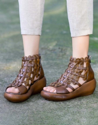 Sommerliche Handgewebte Retro-sandalen Mit Keilabsatz