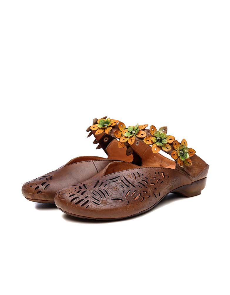 Frühling Handgemachte Blumen Retro-lederpantoffeln