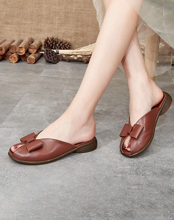 Sommer-leder-strandpantoffeln Mit Bowknot