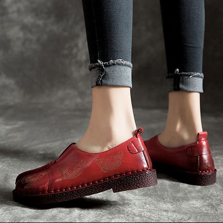 Cow Tendon Handgemachte Retro Leder Flache Schuhe 35-43