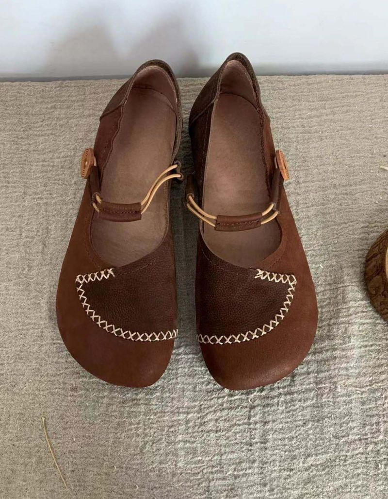 Farblich Passende Handgefertigte Retro-flache Schuhe
