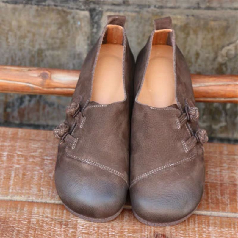 Flache Damenschuhe Aus Leder Mit Weichem Boden Im Retro-stil
