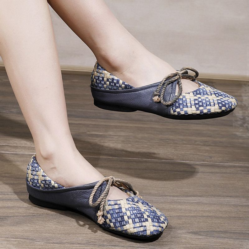 Frühling Vintage Leder Gewebte Damen Wohnungen