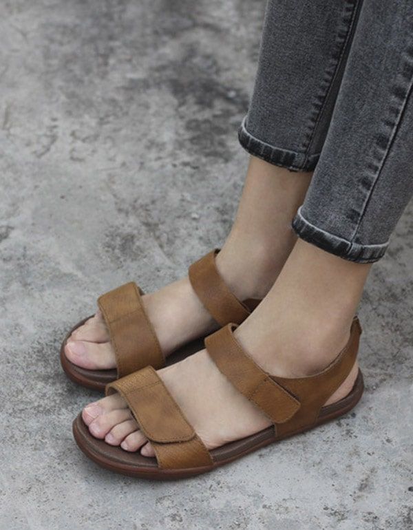 Handgefertigte Bequeme Sandalen Aus Weichem Leder Mit Klettverschluss