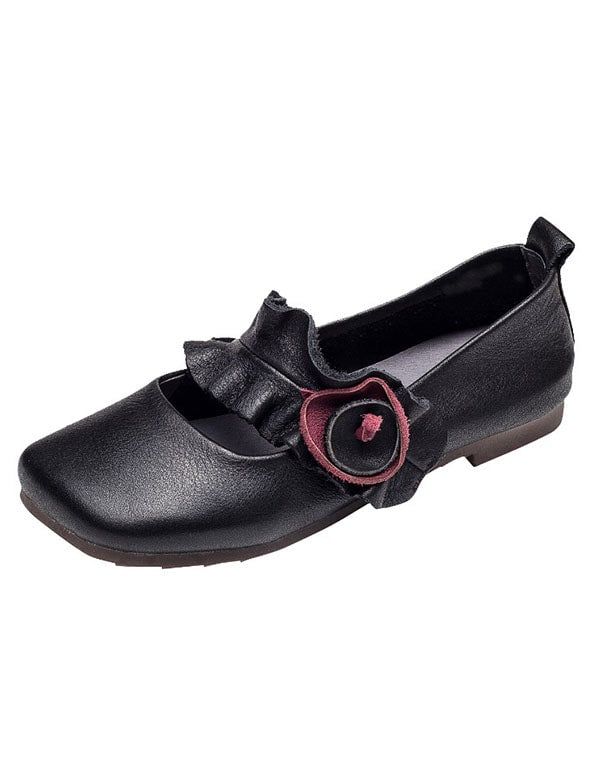 Handgefertigte Flache Retro-schuhe Mit Quadratischem Kopf