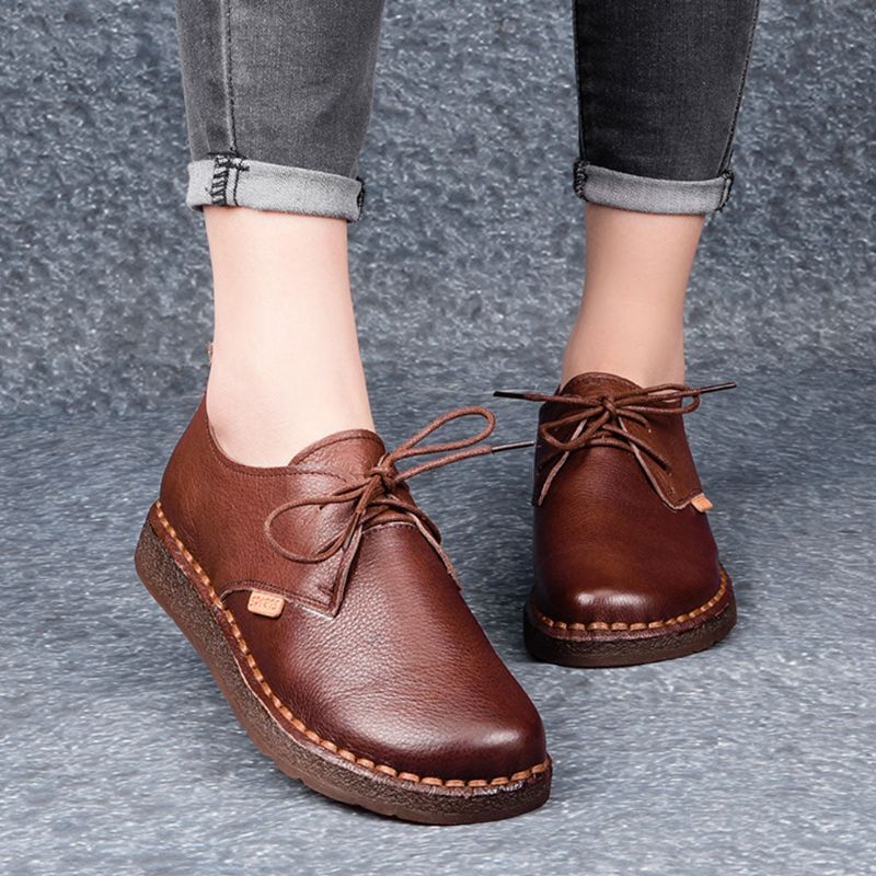 Handgemachte Flache Schnürschuhe Für Damen Retro 35-43