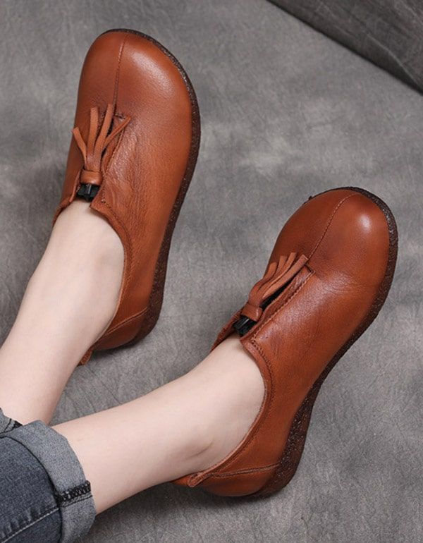Herbstliche Handgefertigte Retro-kuhsehnen-frauen-flats