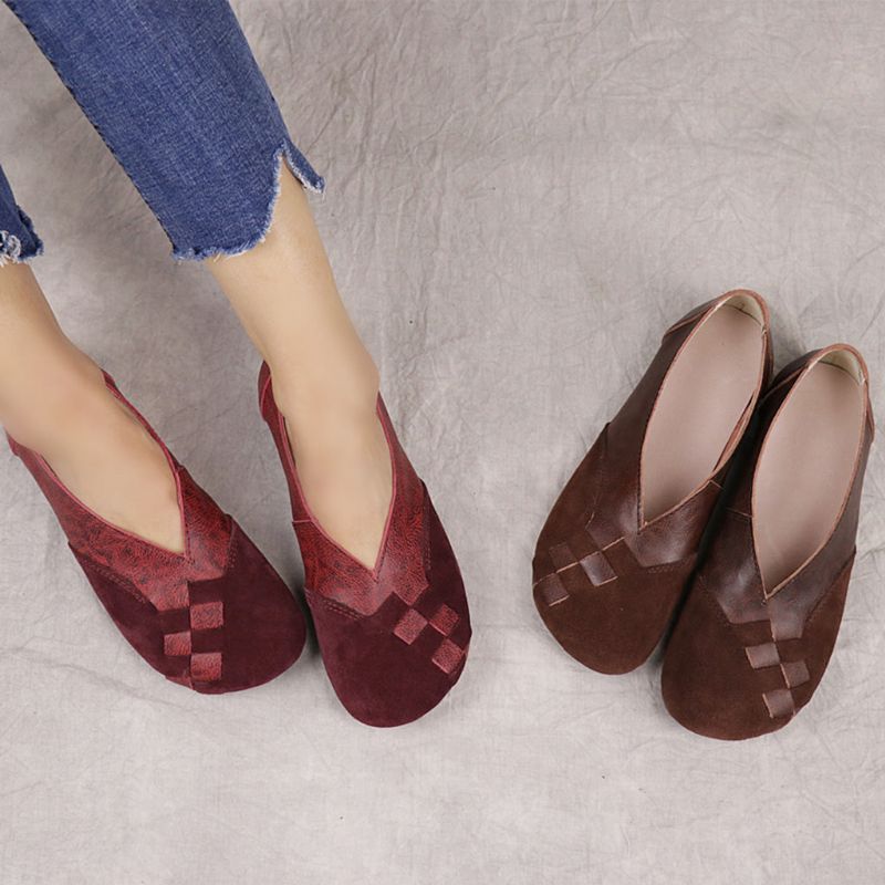 Lässige Retro Leder Handgefertigte Flache Schuhe | Geschenk Schuhe