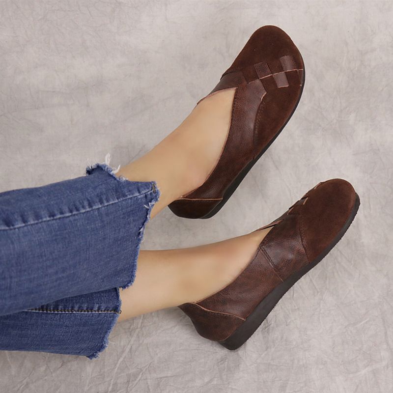 Lässige Retro Leder Handgefertigte Flache Schuhe | Geschenk Schuhe