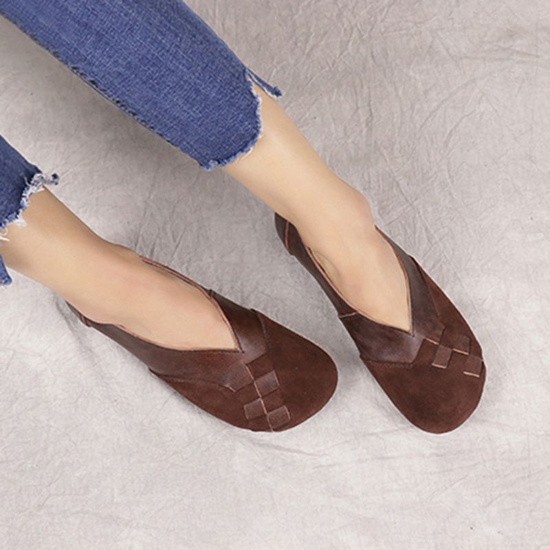 Lässige Retro Leder Handgefertigte Flache Schuhe | Geschenk Schuhe