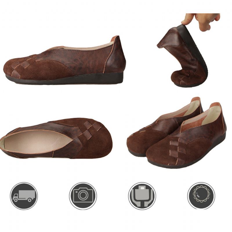 Lässige Retro Leder Handgefertigte Flache Schuhe | Geschenk Schuhe