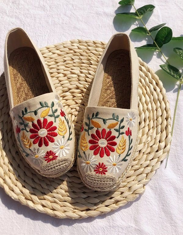 Bestickte Flache Schuhe Im Ethno-stil