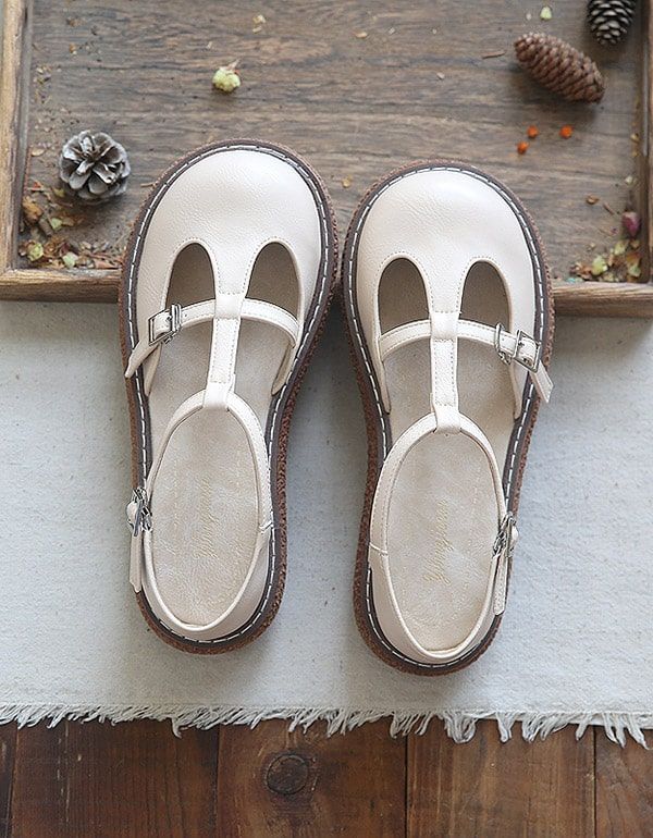 Mary-jane-schuhe Aus Leder Im Retro-stil Für Damen