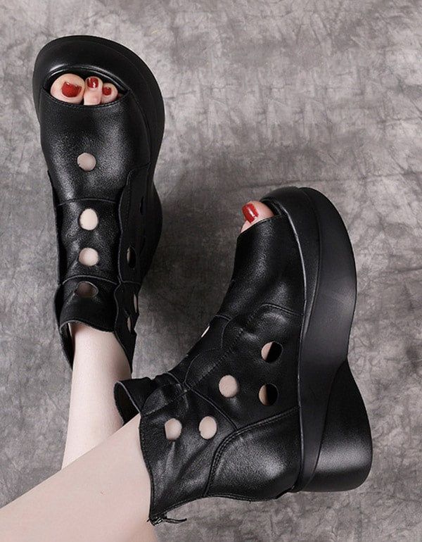 Offene Sommer-plateau-sandalen Schwarz