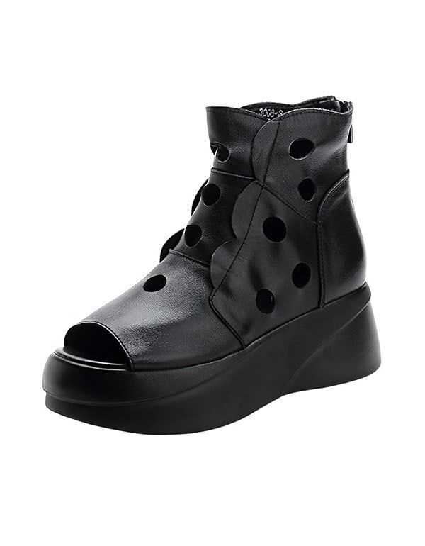 Offene Sommer-plateau-sandalen Schwarz