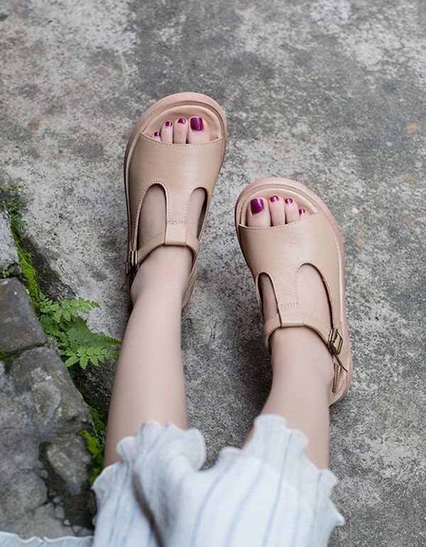 Sommer Leder Open Toe Fashion Keilsandalen