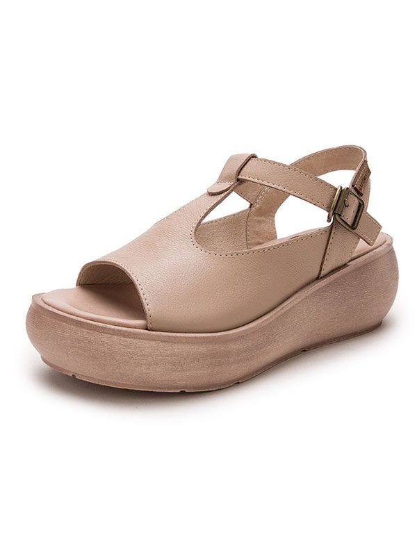 Sommer Leder Open Toe Fashion Keilsandalen