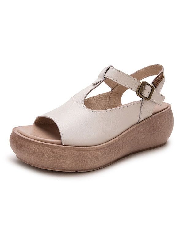 Sommer Leder Open Toe Fashion Keilsandalen