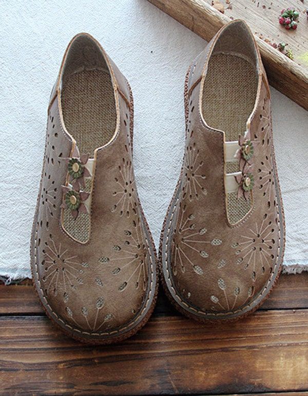 Retro-schuhe Aus Weichem Leder Mit Rundem Kopf Für Damen