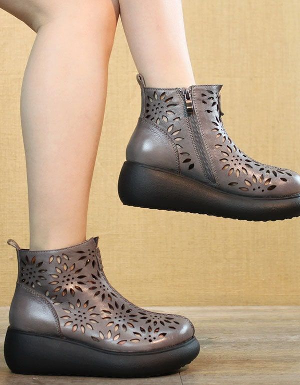 Sommerstiefel Aus Retro-leder Mit Rundem Kopf