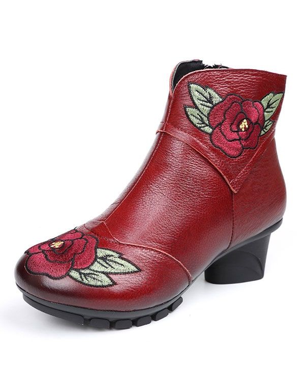 Bestickte Winterstiefel Aus Echtem Leder Mit Rundem Kopf
