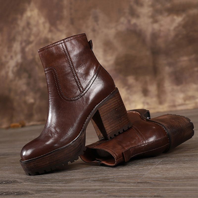 Herbst-winter-dicke Lederplattform Retro-mode-damenstiefel | Geschenk Schuhe