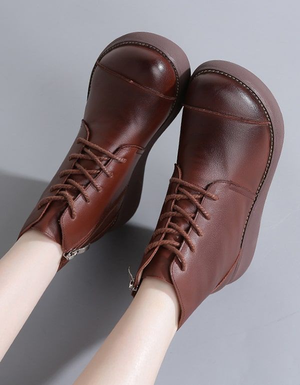 Herbst-winter-handgemachte Retro-leder-keilstiefel