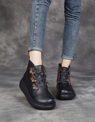 Herbst-winter-retro-plateaustiefel Mit Dickem Absatz