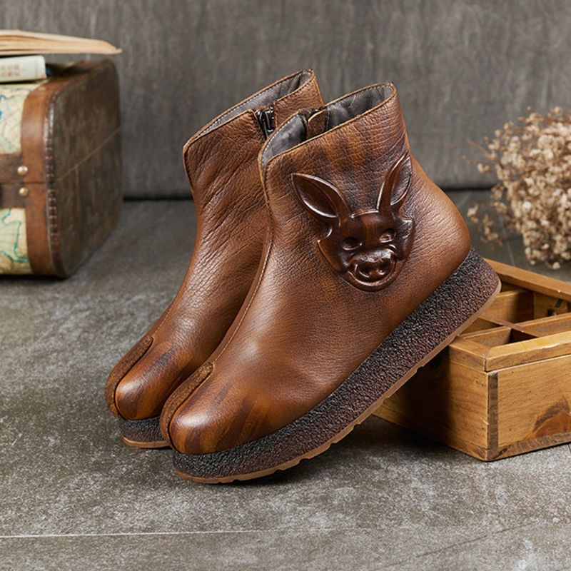 Retro Leder Komfort Retro Damen Winterstiefel
