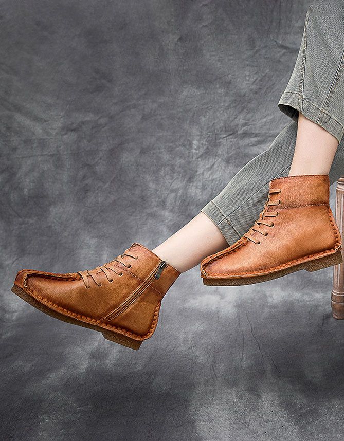 Retro-stiefel Aus Handgenähtem Leder Zum Schnüren