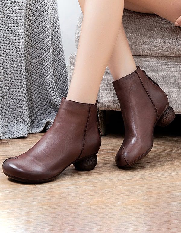 Bequeme Retro-damenstiefel Mit Dicken Absätzen