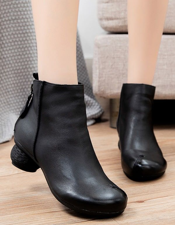 Bequeme Retro-damenstiefel Mit Dicken Absätzen