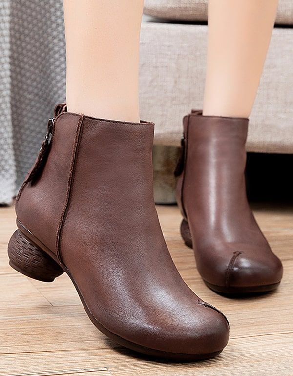 Bequeme Retro-damenstiefel Mit Dicken Absätzen