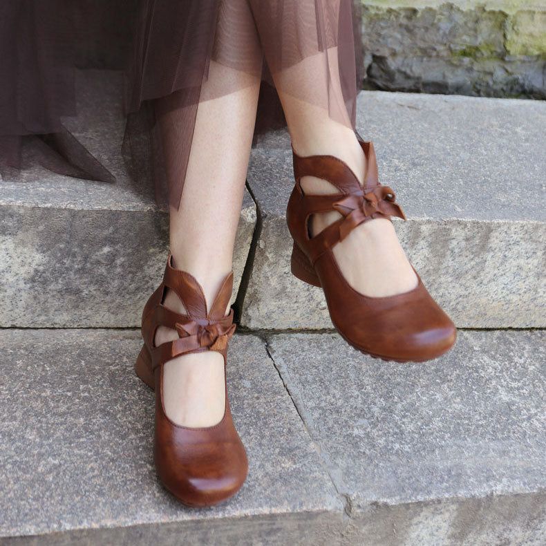 Damen Leder Retro Elegante Chunky Schuhe| Geschenk Schuhe
