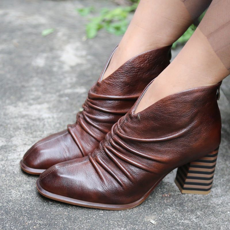 Handgemachte Leder Vintage Klobige Stiefel