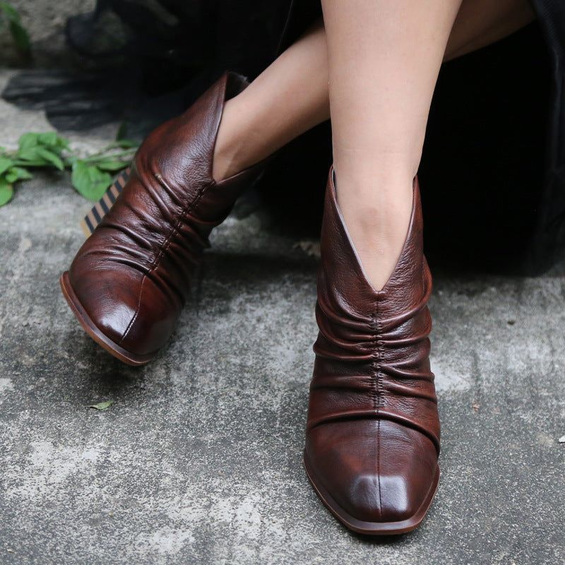 Handgemachte Leder Vintage Klobige Stiefel