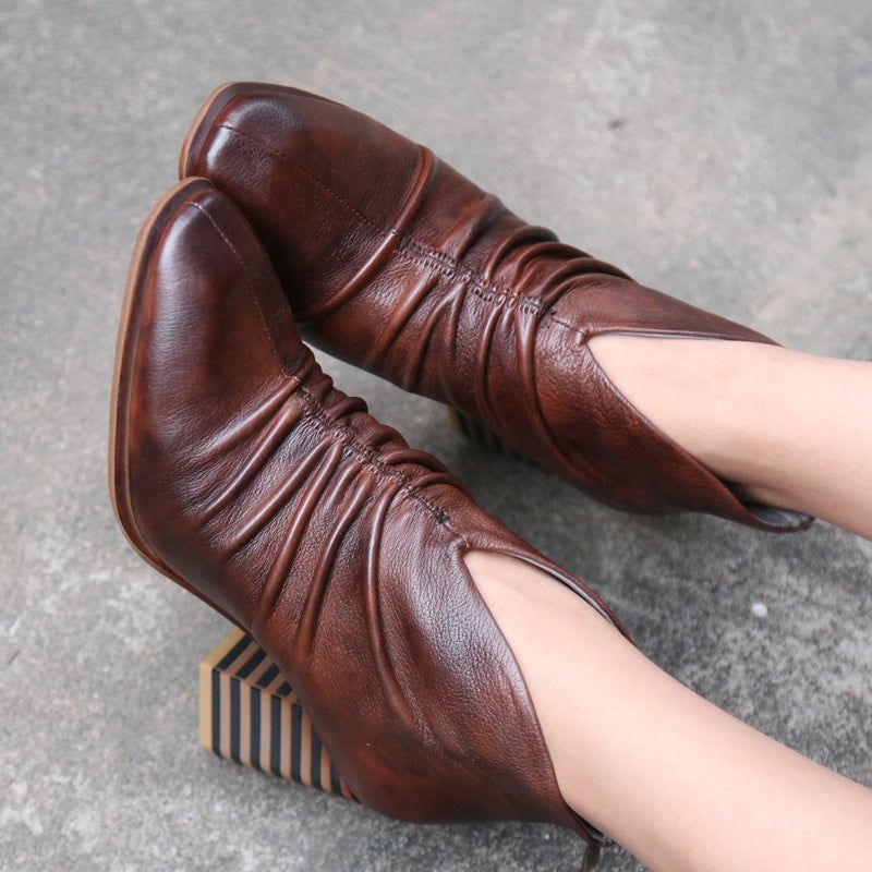Handgemachte Leder Vintage Klobige Stiefel