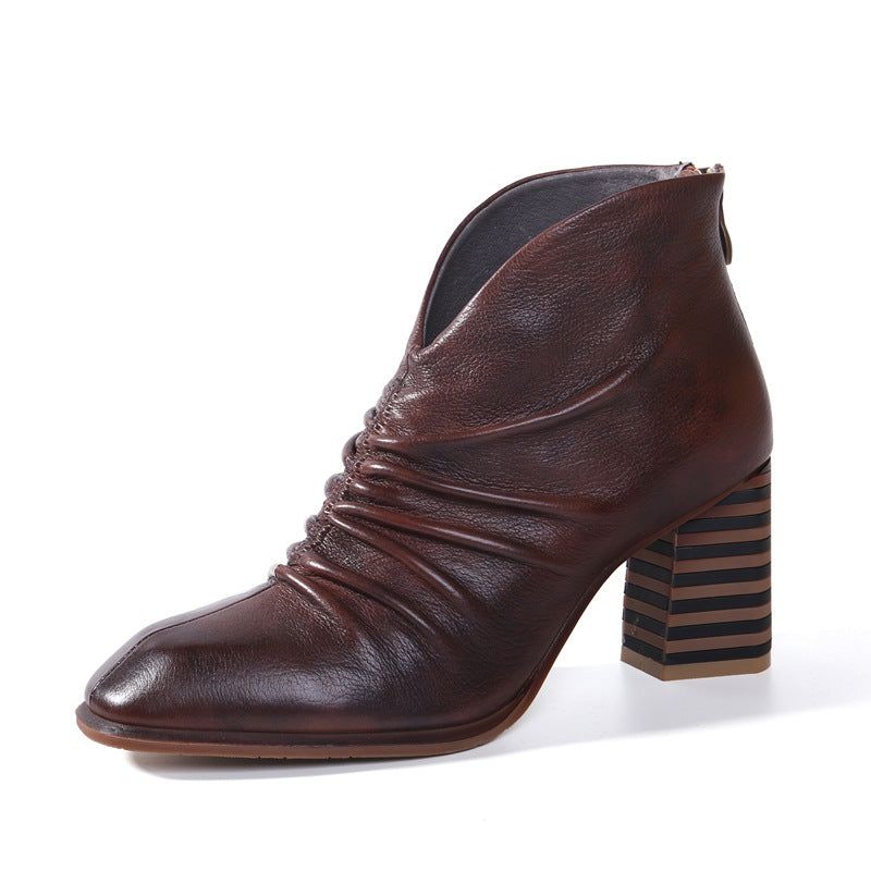 Handgemachte Leder Vintage Klobige Stiefel