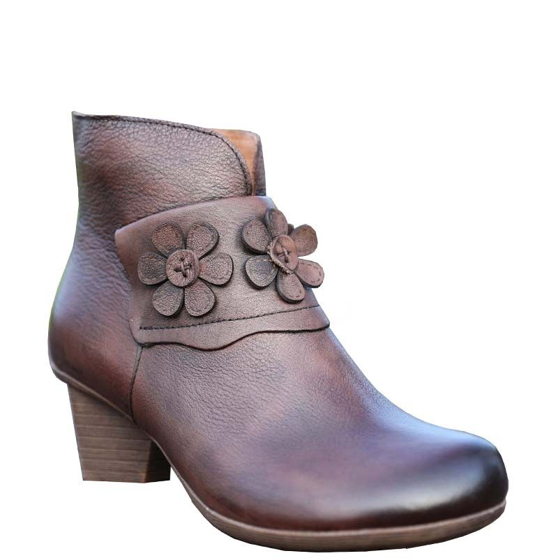 Klobige Kurze Stiefel Mit Retro-blume | Geschenk Schuhe