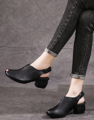 Retro-lederschuhe Mit Dickem Absatz Und Offener Spitze