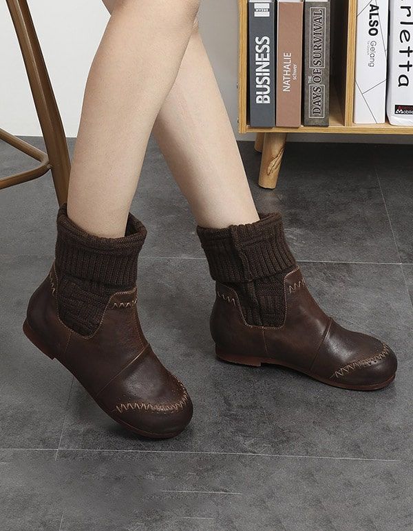 Handgefertigte Retro-leder-strickstiefel Aus Baumwolle