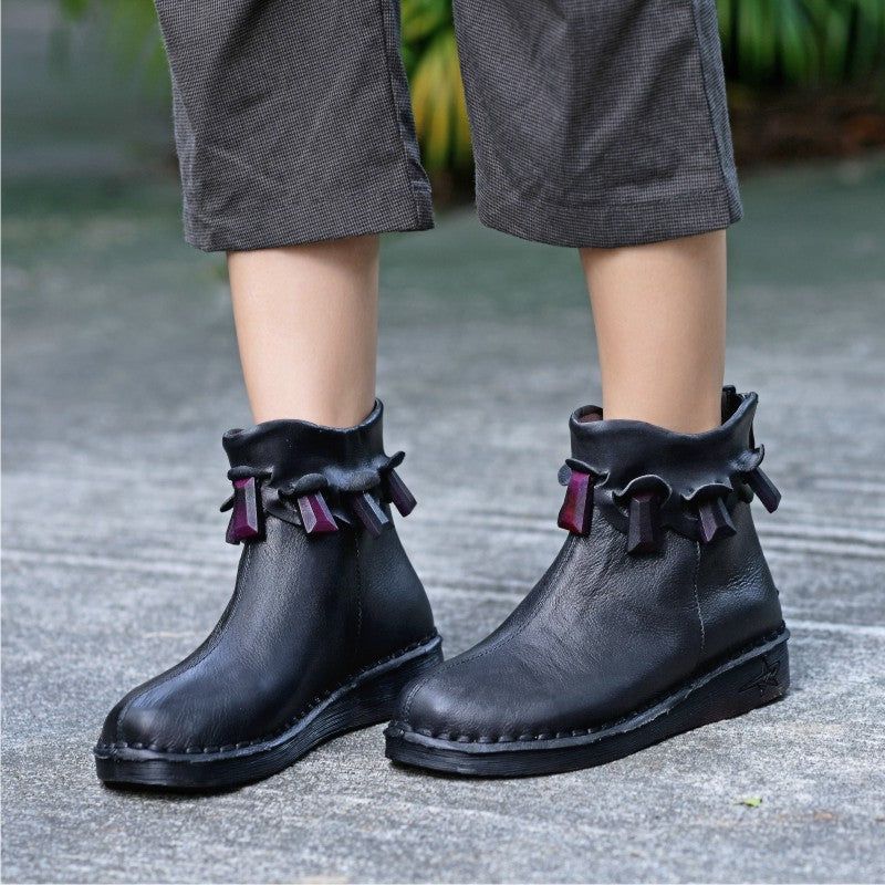 Handgefertigte Retro-stiefel Aus Bequemem Leder Für Damen
