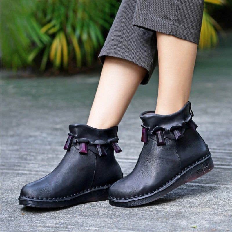 Handgefertigte Retro-stiefel Aus Bequemem Leder Für Damen