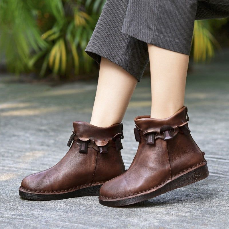 Handgefertigte Retro-stiefel Aus Bequemem Leder Für Damen
