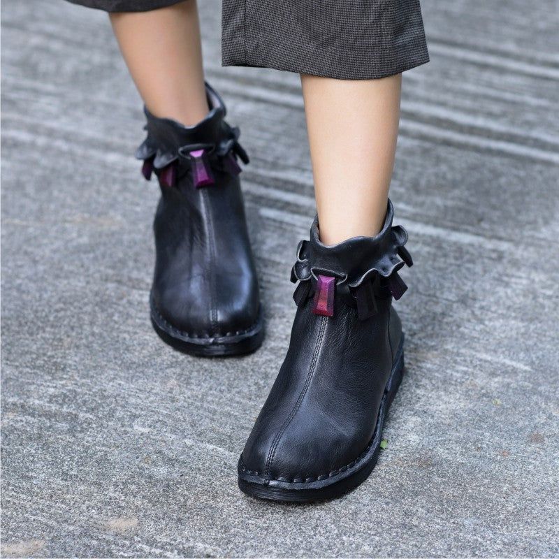 Handgefertigte Retro-stiefel Aus Bequemem Leder Für Damen