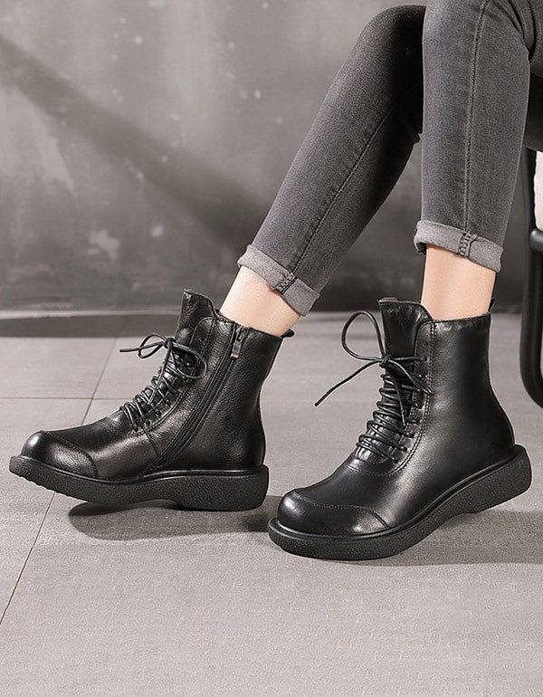 Handgefertigte Schnürstiefeletten Aus Leder Im Retro-stil