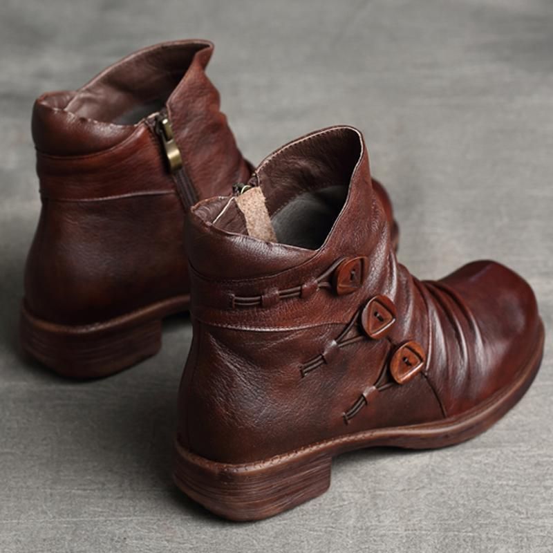 Handgemachte Plissierte Retro-leder-damenstiefel