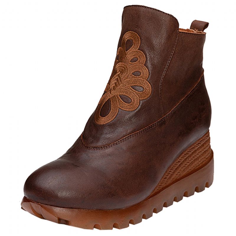 Leder Ethnische Plattform Dicke Retro Handgefertigte Damenstiefel | Geschenk Schuhe