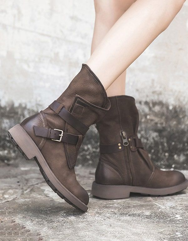 Retro-leder-mittelrohr-motorrad-gürtelschnallen-stiefel
